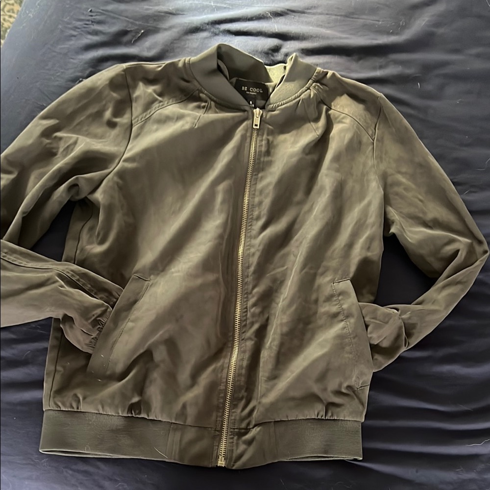 BE COOL Gray Bomber Jacket with Ribbed Accents